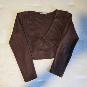 Zara Top Small Brown Ribbed Wrap GUC